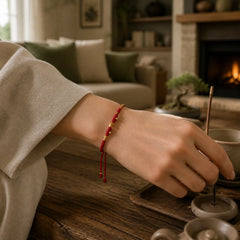 999 Gold Year of the Snake Mini Gold Bead Handmade Luck Protection Braided Bracelet featuring Red String