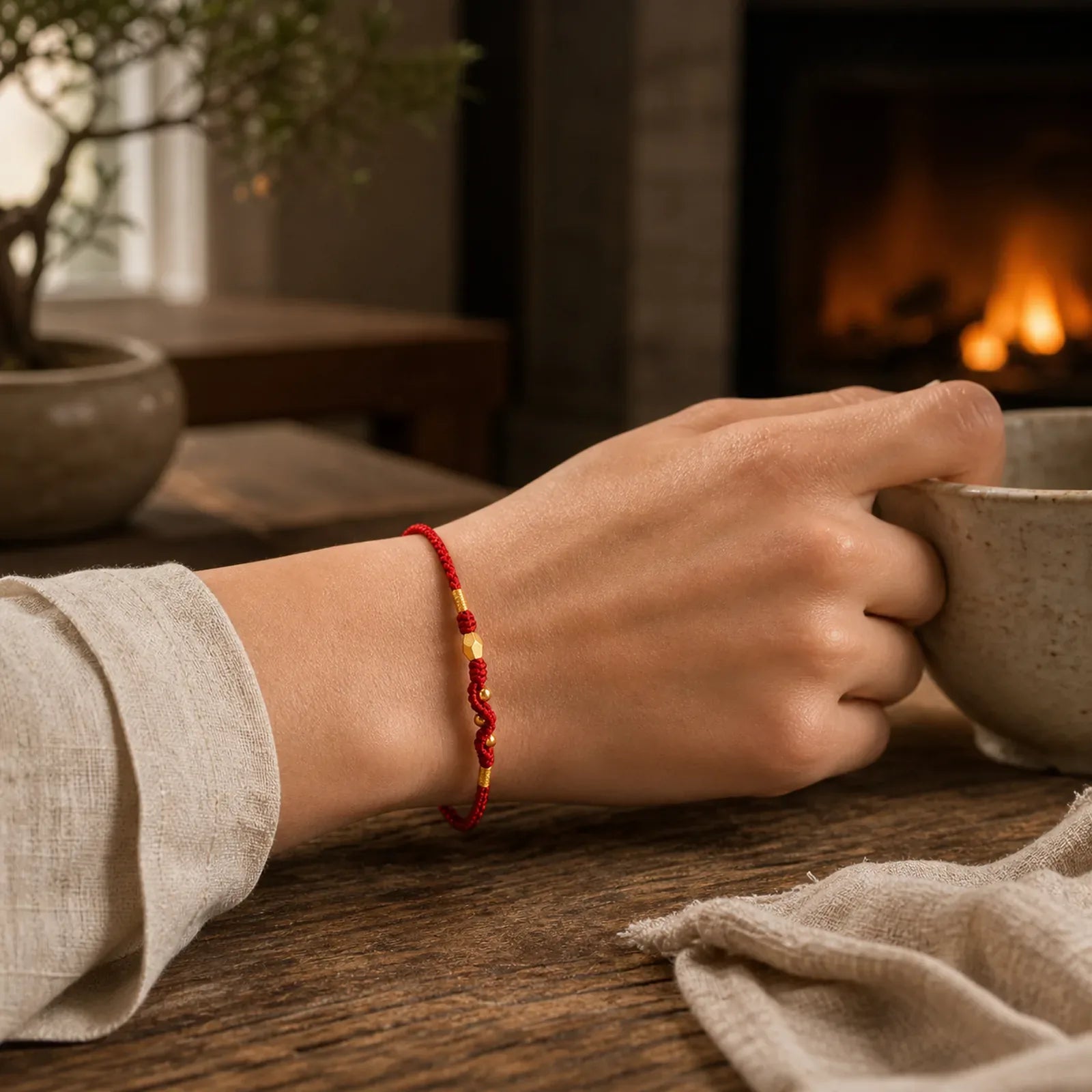999 Gold Year of the Snake Mini Gold Bead Handmade Luck Protection Braided Bracelet (Extra 30% Off | USE CODE: FS30) featuring Red String