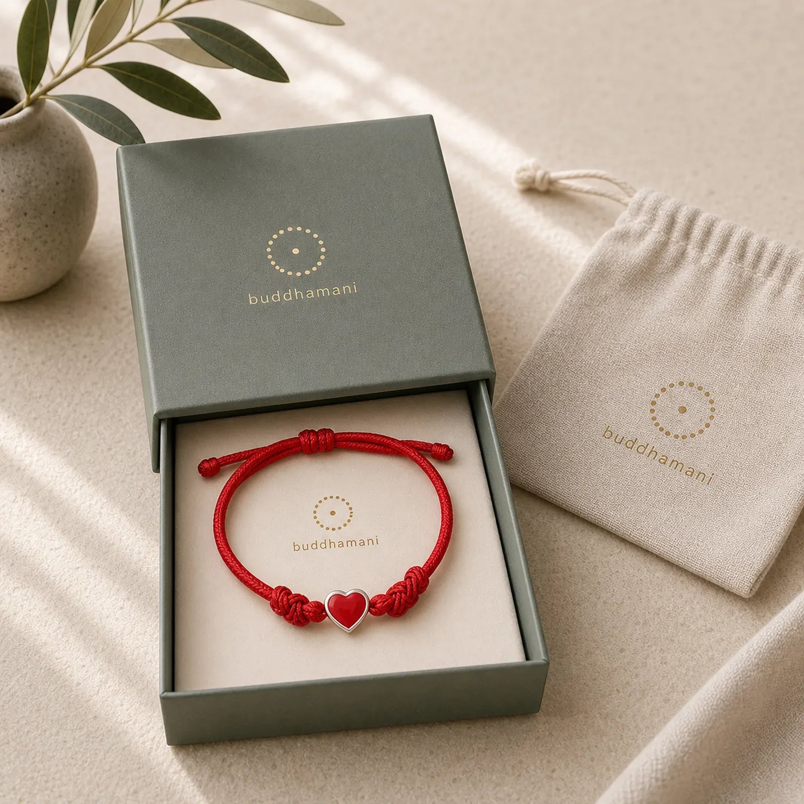 999 Sterling Silver 3D Heart Design Red String Connection Bracelet featuring Silver, Red String