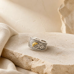 999 Sterling Silver 999 Gold Koi Fish Auspicious Clouds Luck Ring featuring Silver, Koi Fish, Yin Yang Symbol
