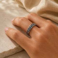 999 Sterling Silver Auspicious Clouds Engraved Blessing Adjustable Ring featuring Silver