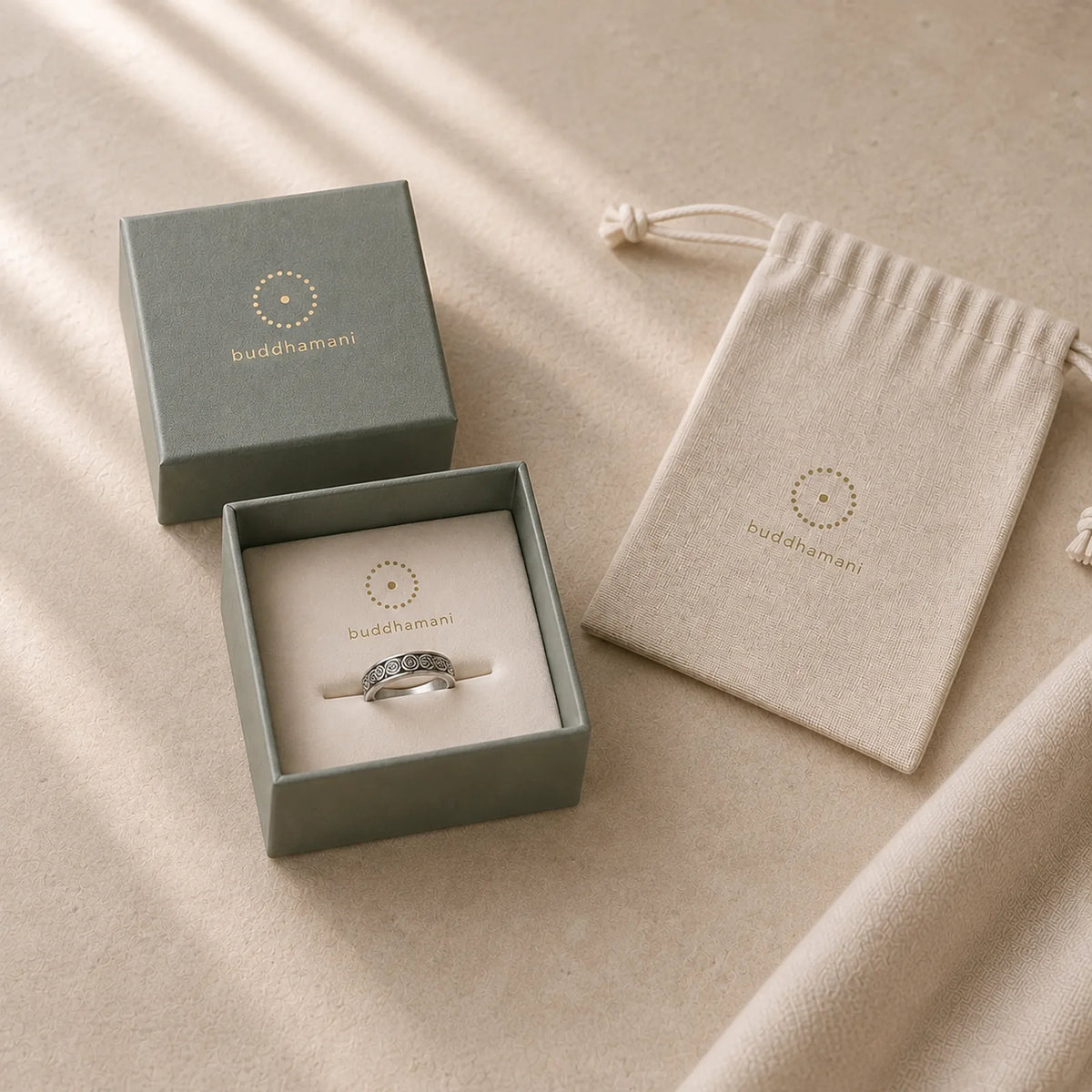 999 Sterling Silver Auspicious Clouds Engraved Blessing Adjustable Ring featuring Silver
