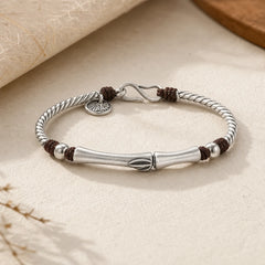 999 Sterling Silver Bamboo Pattern Cicada Luck Wealth Bracelet featuring Silver, Bamboo