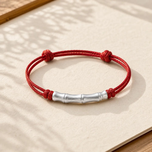 999 Sterling Silver Bone Pattern Luck Rope Braided Bracelet (Extra 35% Off | USE CODE: FS35) featuring Silver, Red String
