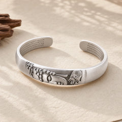 999 Sterling Silver Buddha Head Heart Sutra Serenity Bracelet Bangle featuring Silver, Buddha Symbol