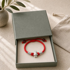 999 Sterling Silver Chinese Zodiac Luck Strength Red String Bracelet featuring Silver, Red String, Jade