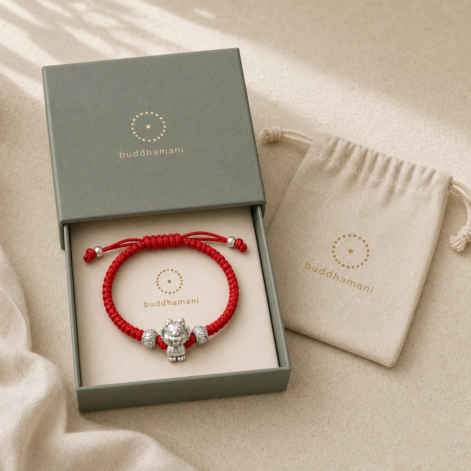999 Sterling Silver Chinese Zodiac Red Rope Luck Handcrafted Kids Bracelet featuring Silver, Dragon, Horse