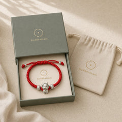 999 Sterling Silver Chinese Zodiac Red Rope Luck Handcrafted Kids Bracelet featuring Silver, Dragon, Horse