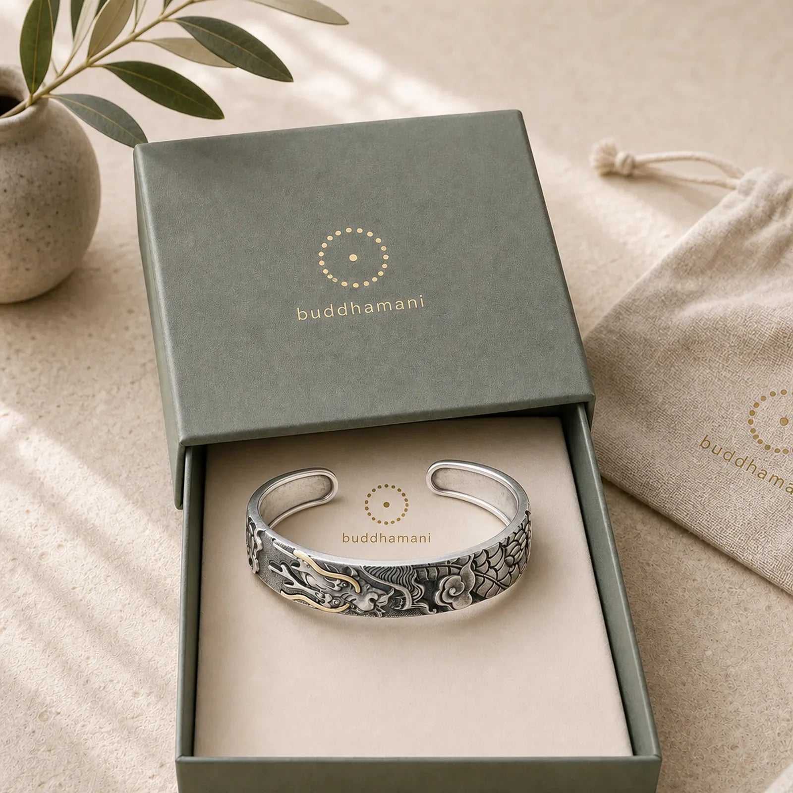 999 Sterling Silver Dragon Strength Protection Bracelet Bangle featuring Silver, Dragon, The Phoenix