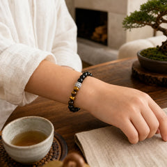 999 Sterling Silver Ebony Tiger Eye Black Obsidian Relax Bracelet featuring Silver, Ebony, Tiger Eye