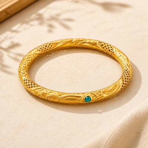 999 Sterling Silver Golden Flower Hollow Design Blessing Bracelet Bangle featuring Silver