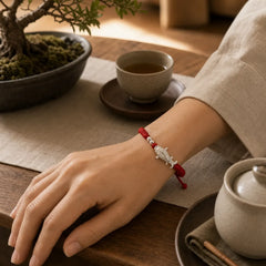 999 Sterling Silver Koi Fish Design 990 Sterling Silver Bead Red String Luck Bracelet featuring Silver, Koi Fish, Red String