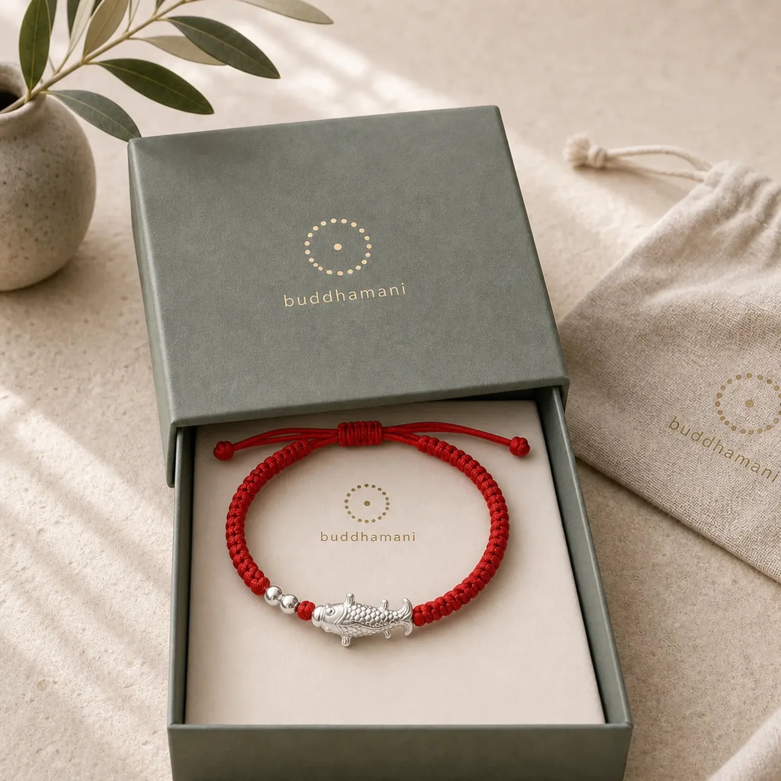 999 Sterling Silver Koi Fish Design 990 Sterling Silver Bead Red String Luck Bracelet featuring Silver, Koi Fish, Red String