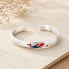 999 Sterling Silver Koi Fish Luck Cuff Bracelet Bangle featuring Silver, Koi Fish, Yin Yang Symbol