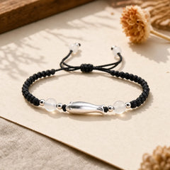 999 Sterling Silver Koi Fish White Agate Braided Rope Protection Bracelet featuring Silver, Koi Fish, White Agate