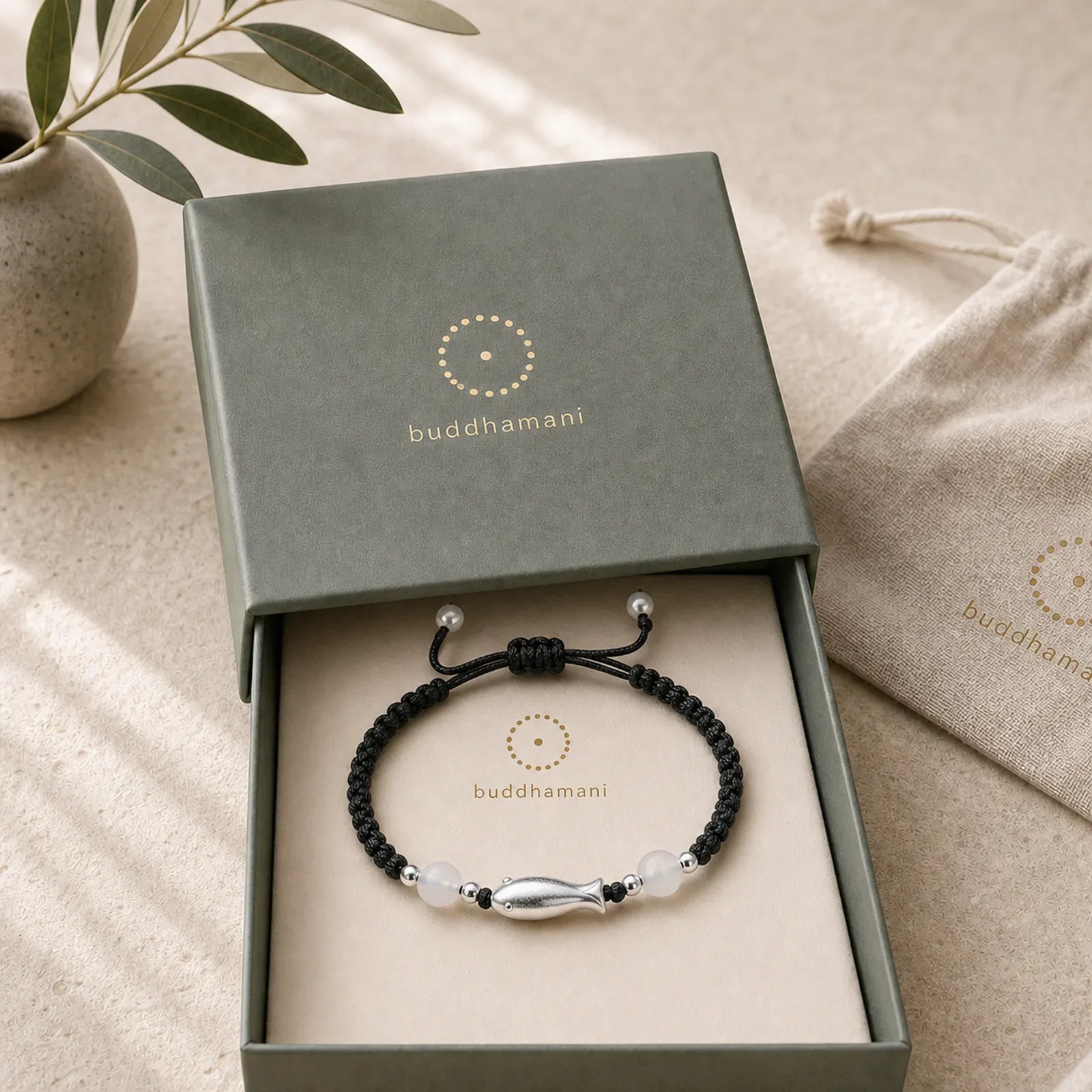 999 Sterling Silver Koi Fish White Agate Braided Rope Protection Bracelet featuring Silver, Koi Fish, White Agate