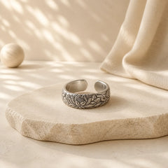 999 Sterling Silver Lotus Flower Plum Blossom Auspicious Clouds Engraved Enlightenment Ring featuring Silver, Lotus, Lotus Symbol