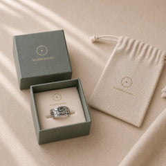 999 Sterling Silver Lotus Symbol Heart Sutra Protection Ring featuring Silver, Lotus Symbol, Lotus