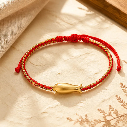 999 Sterling Silver Lucky Koi Fish Protection Rope Bracelet featuring Silver, Koi Fish, Red String