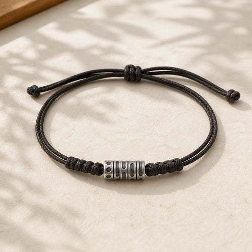 999 Sterling Silver Morse Code Wax Rope Blessing Bracelet featuring Silver