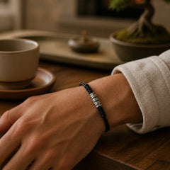 999 Sterling Silver Morse Code Wax Rope Blessing Bracelet featuring Silver