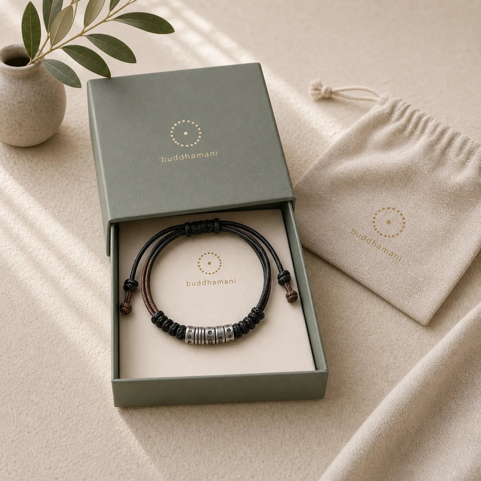 999 Sterling Silver Morse Code Wax Rope Blessing Bracelet featuring Silver