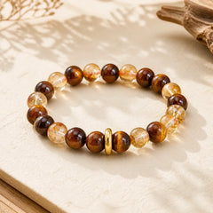999 Sterling Silver Natural Citrine Tiger Eye Peace Buckle Protection Bracelet featuring Silver, Citrine, Tiger Eye