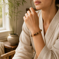 999 Sterling Silver Natural Citrine Tiger Eye Peace Buckle Protection Bracelet featuring Silver, Citrine, Tiger Eye
