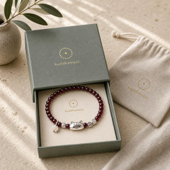 999 Sterling Silver Natural Cute Cat Head Garnet Protection Bead Bracelet featuring Silver, Garnet