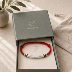 999 Sterling Silver Om Mani Padme Hum Protection Strength String Bracelet featuring Silver, Om Mani Padme Hum, Om