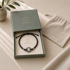 999 Sterling Silver Peace Buckle Black Wax Rope Protection Bracelet featuring Silver, Peace Buckle, Copper