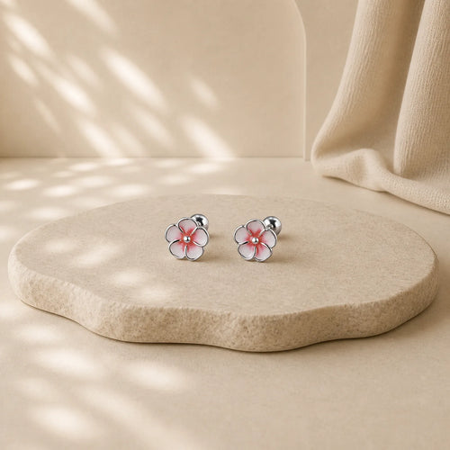 999 Sterling Silver Peach Blossom Blessing Earrings featuring Silver