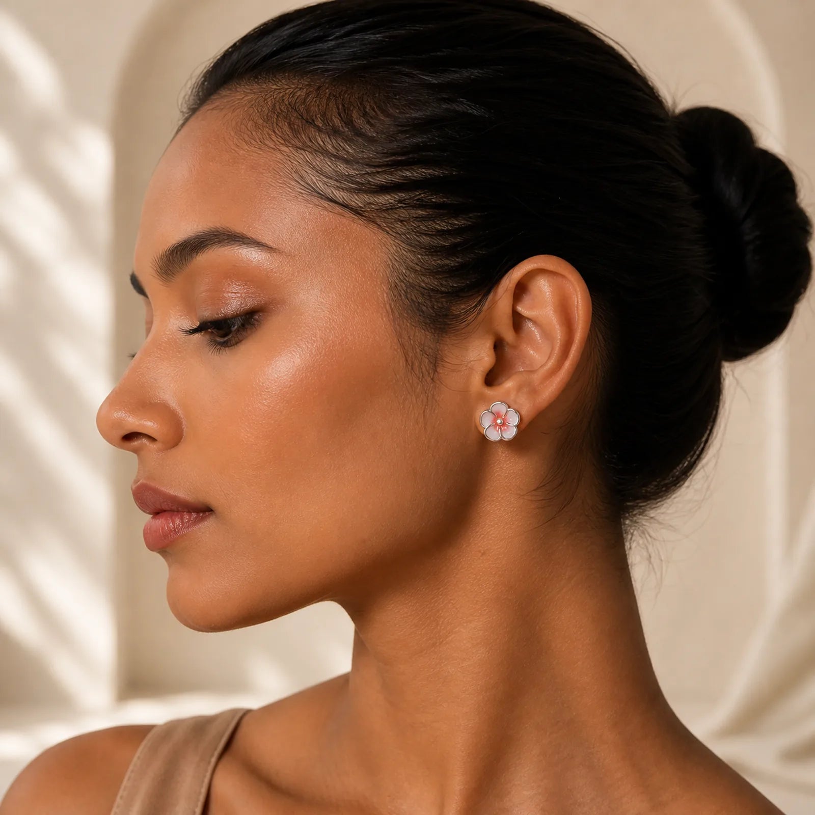 999 Sterling Silver Peach Blossom Blessing Earrings featuring Silver
