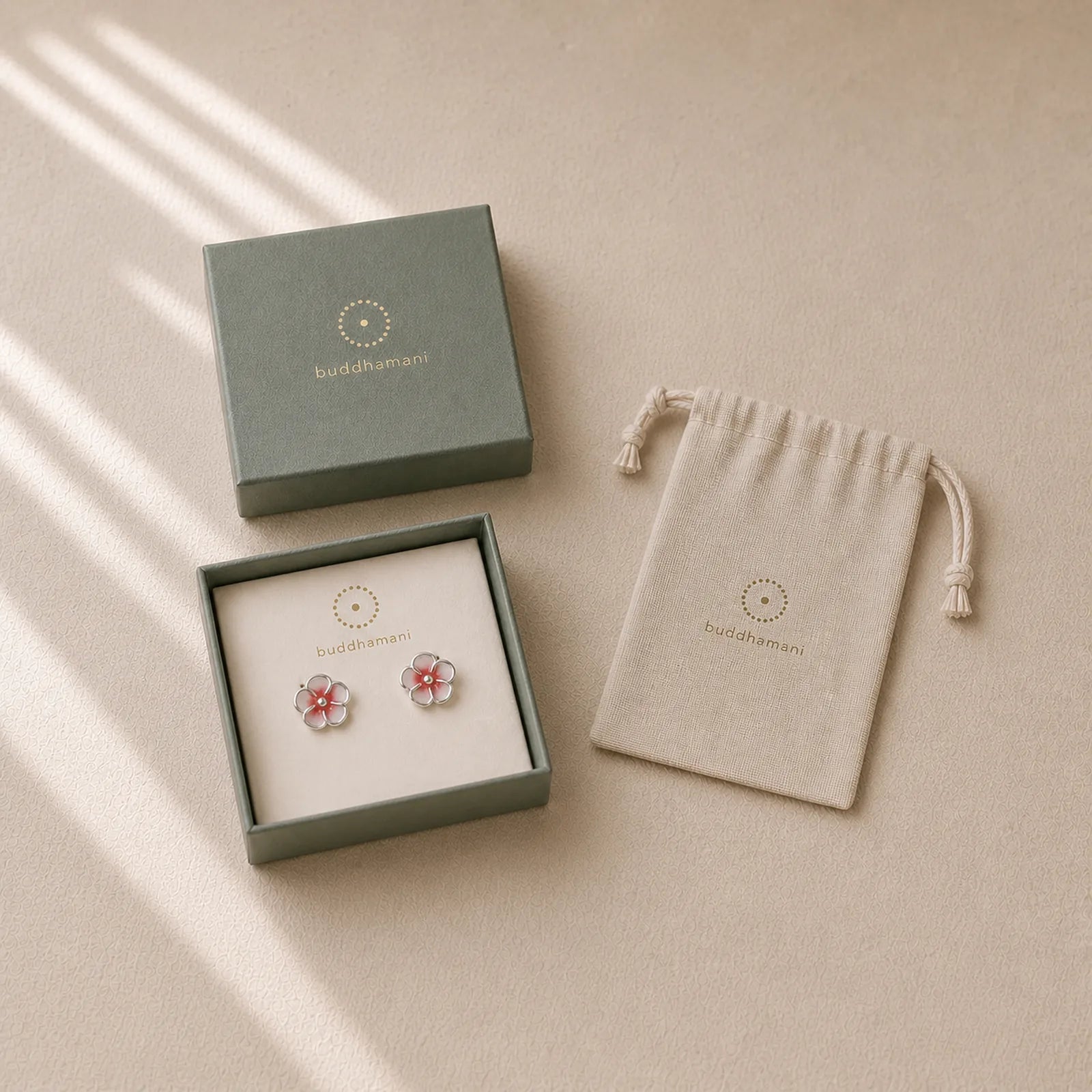 999 Sterling Silver Peach Blossom Blessing Earrings featuring Silver