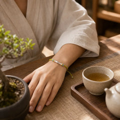 999 Sterling Silver Red String Bamboo Enlightenment Bracelet featuring Silver, Red String, Bamboo