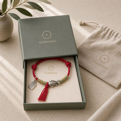 999 Sterling Silver Red String Lucky Koi Fish Protection Bracelet featuring Silver, Red String, Koi Fish