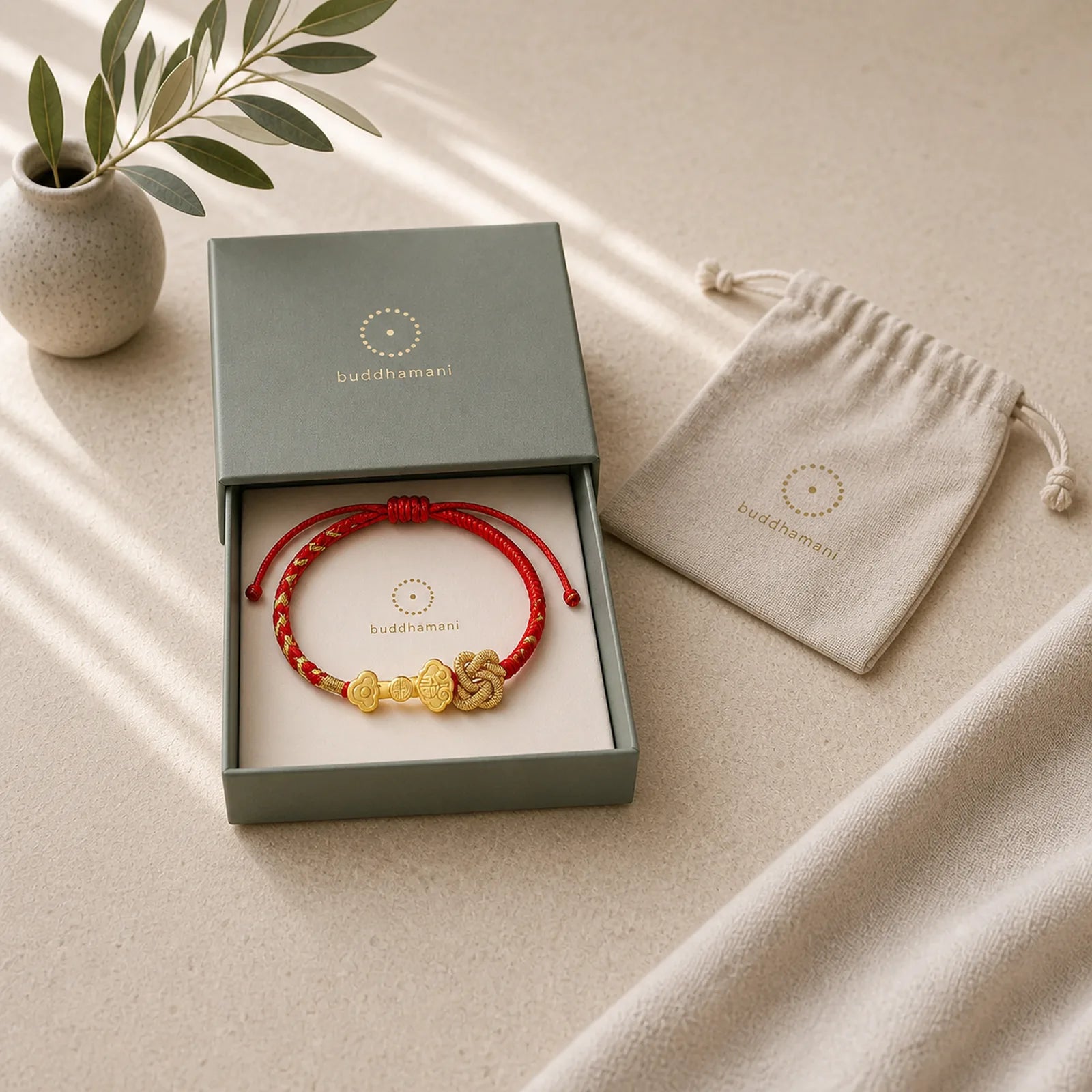 999 Sterling Silver Ruyi Handle Fu Character Fortune Luck Rope Bracelet featuring Silver, Fu Character, Red String