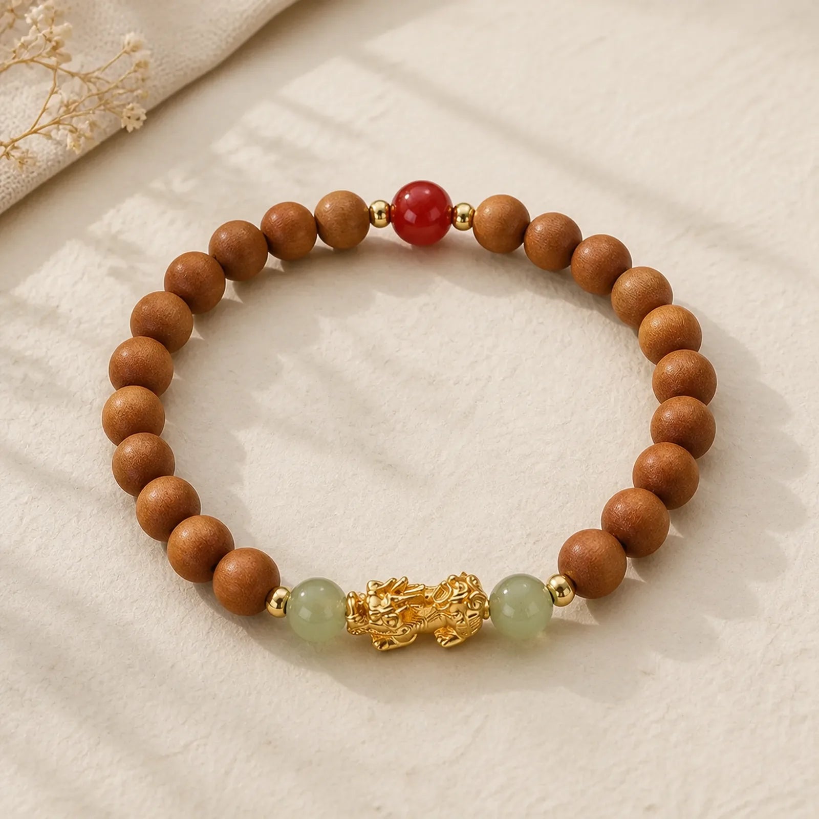 999 Sterling Silver Sandalwood Ebony Wood Small Leaf Red Sandalwood Hetian Jade Cinnabar PiXiu Wealth Bracelet featuring Silver, Sandalwood, Ebony Wood