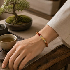 999 Sterling Silver Sandalwood Ebony Wood Small Leaf Red Sandalwood Hetian Jade Cinnabar PiXiu Wealth Bracelet featuring Silver, Sandalwood, Ebony Wood