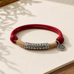 999 Sterling Silver Tibet Handmade Om Mani Padme Hum Fu Character TopRank Character Luck Braided Bracelet featuring Silver, Om Mani Padme Hum, Om