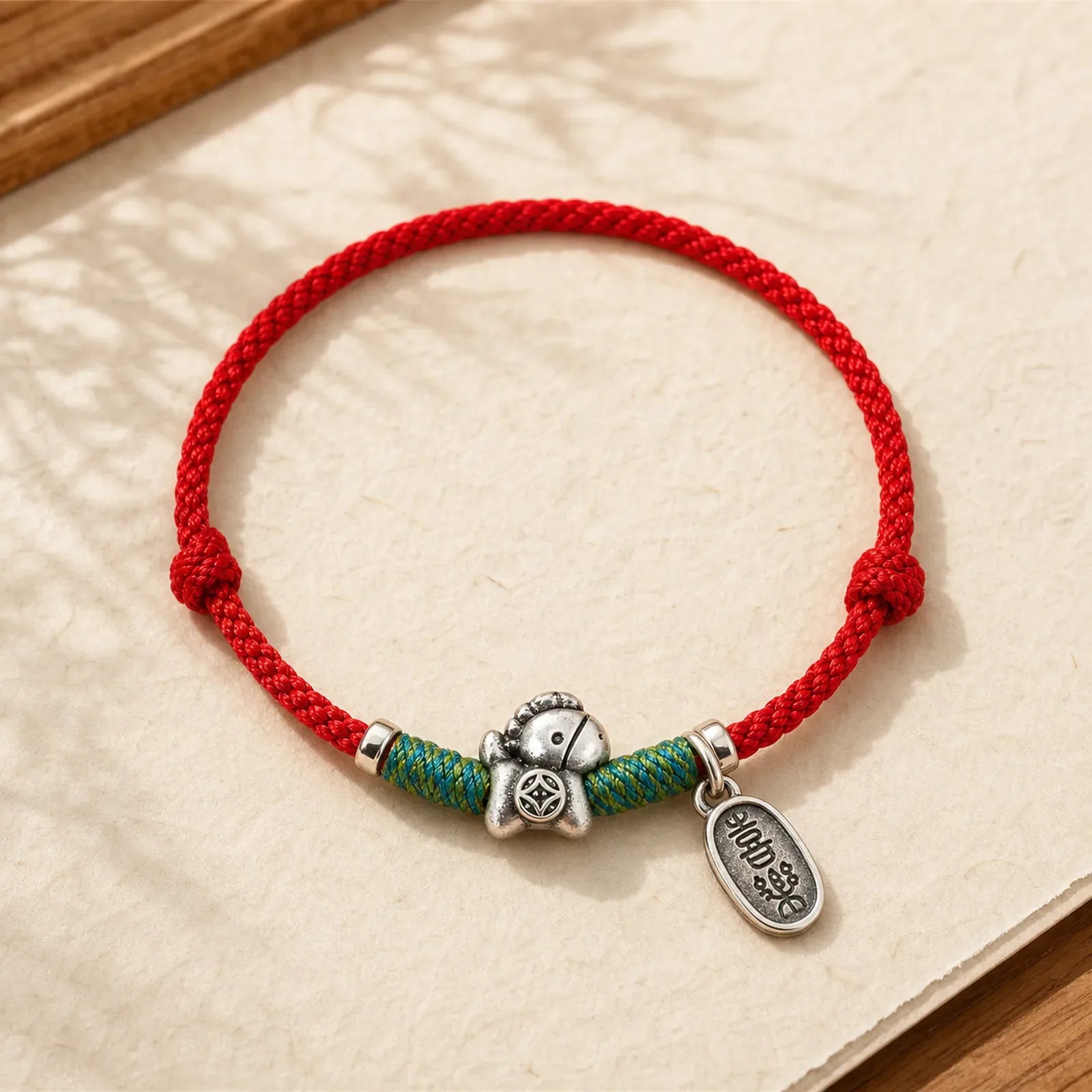 999 Sterling Silver Year Of The Horse 925 Sterling Silver Peace And Joy Charm String Braided Luck Bracelet Anklet featuring Silver, Horse, Red String