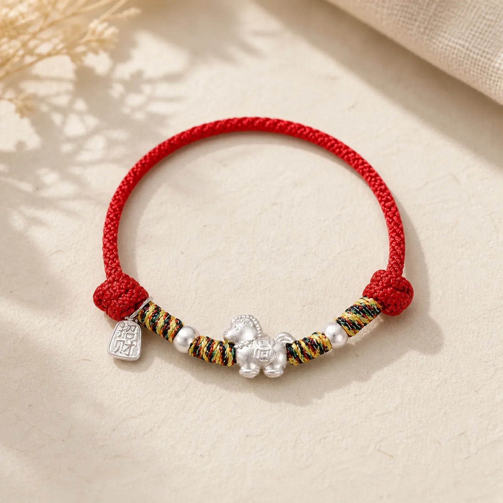 999 Sterling Silver Year Of The Horse Freedom Manually Made String Bracelet featuring Silver, Horse, Red String