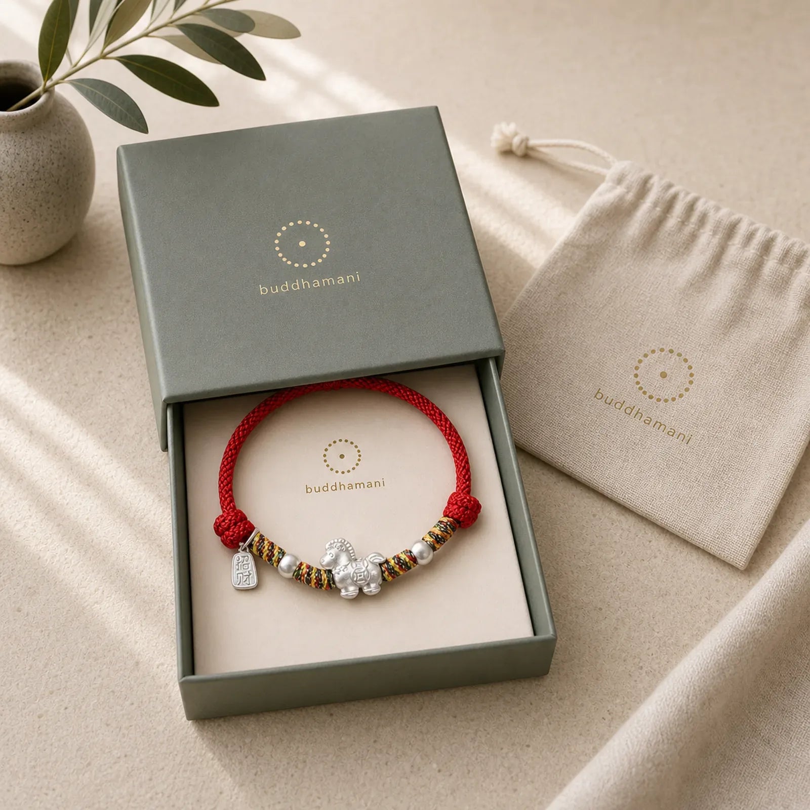 999 Sterling Silver Year Of The Horse Freedom Manually Made String Bracelet featuring Silver, Horse, Red String