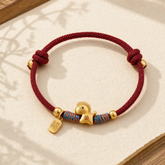 999 Sterling Silver Year Of The Horse Fu Character Charm Colorful String Rope Luck Bracelet featuring Silver, Horse, Fu Character