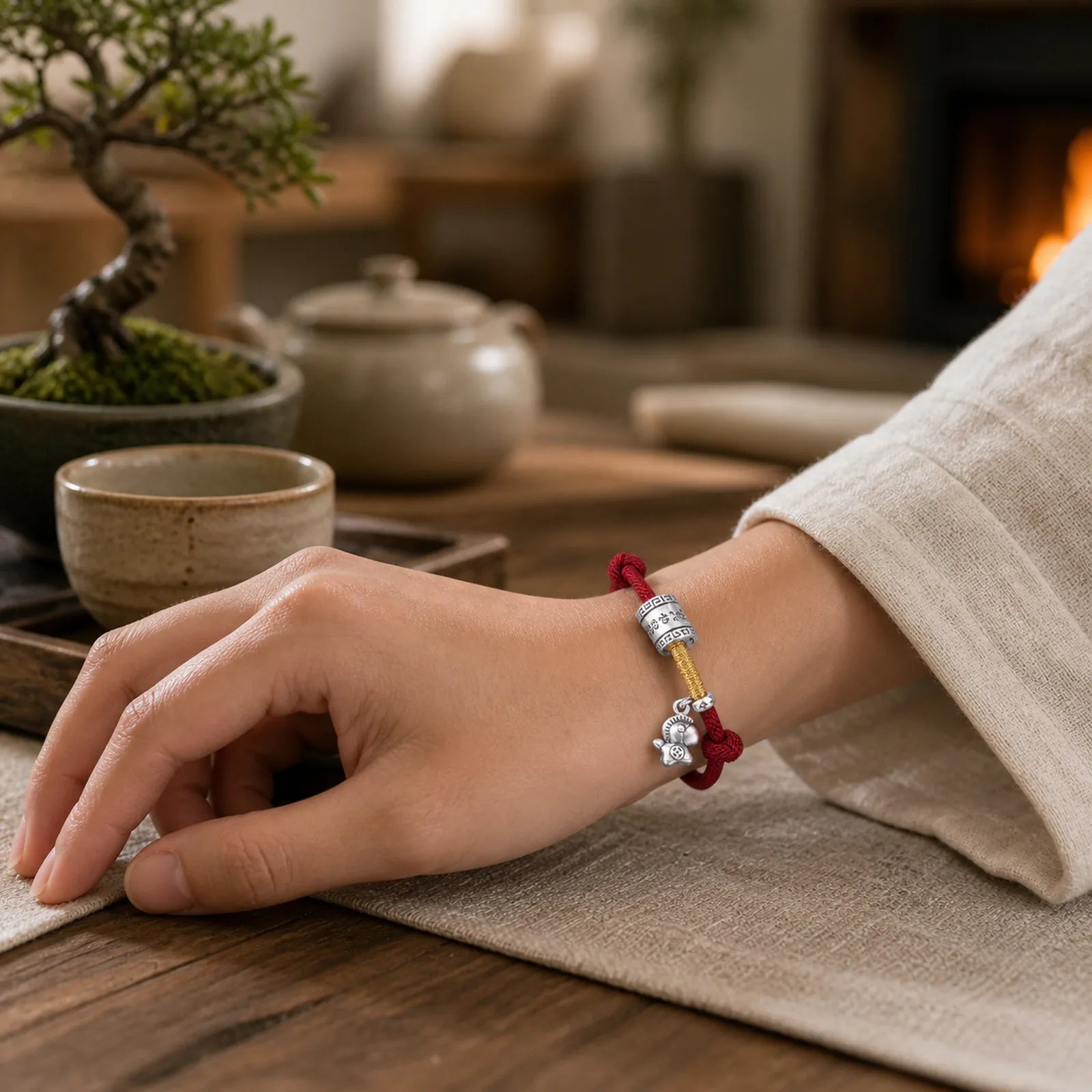 999 Sterling Silver Year Of The Horse Lucky Bead Protection Red Rope Bracelet featuring Silver, Horse, Red String