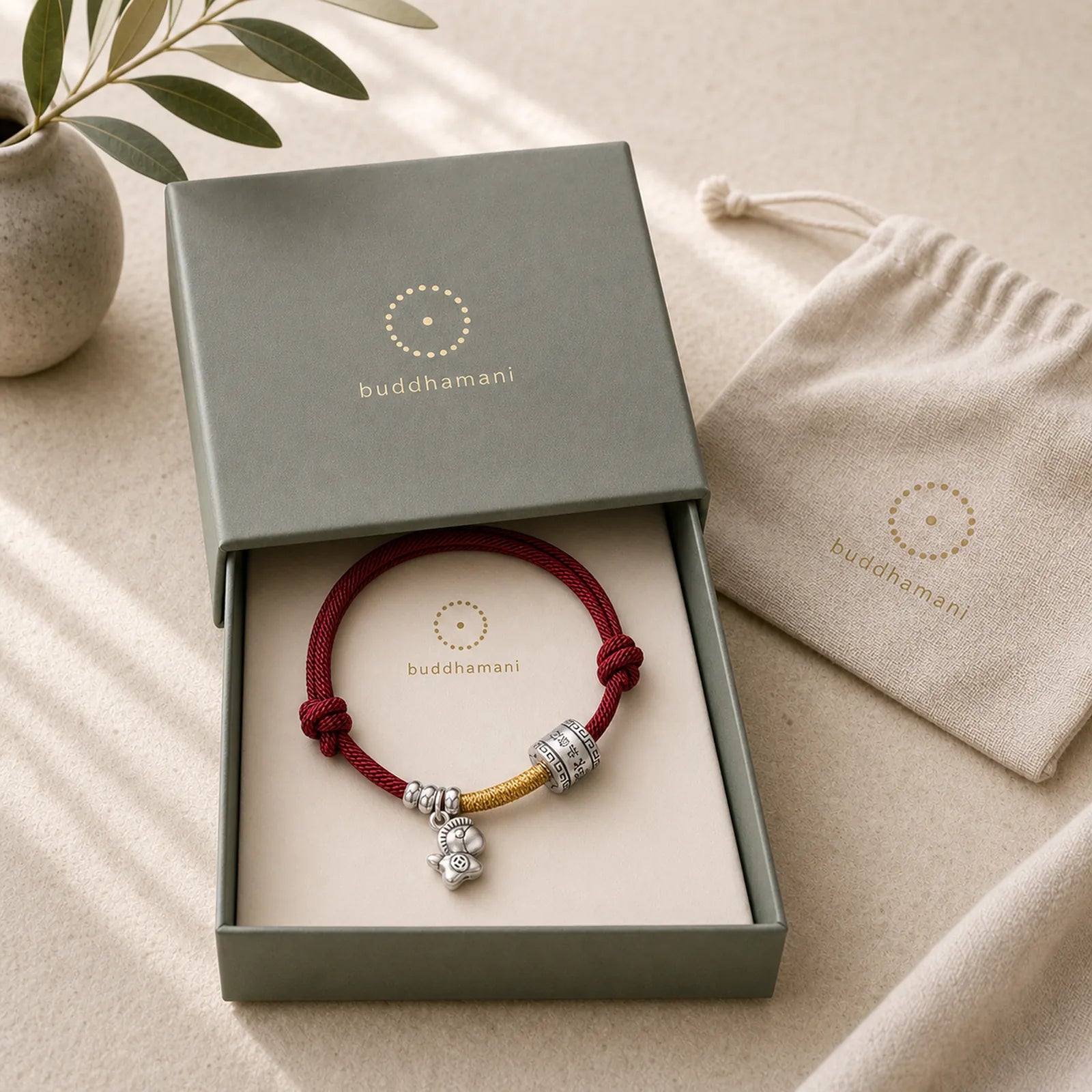 999 Sterling Silver Year Of The Horse Lucky Bead Protection Red Rope Bracelet featuring Silver, Horse, Red String