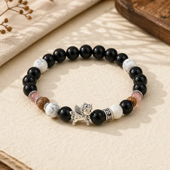 999 Sterling Silver Year Of The Horse Natural Black Obsidian Bodhi Seed Strength Bracelet featuring Silver, Horse, Black Obsidian