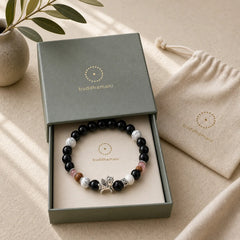 999 Sterling Silver Year Of The Horse Natural Black Obsidian Bodhi Seed Strength Bracelet featuring Silver, Horse, Black Obsidian
