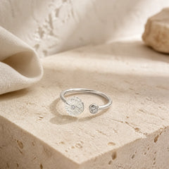 999 Sterling Silver Zircon Flower Adjustable Protection Ring featuring Silver
