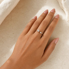 999 Sterling Silver Zircon Flower Adjustable Protection Ring featuring Silver
